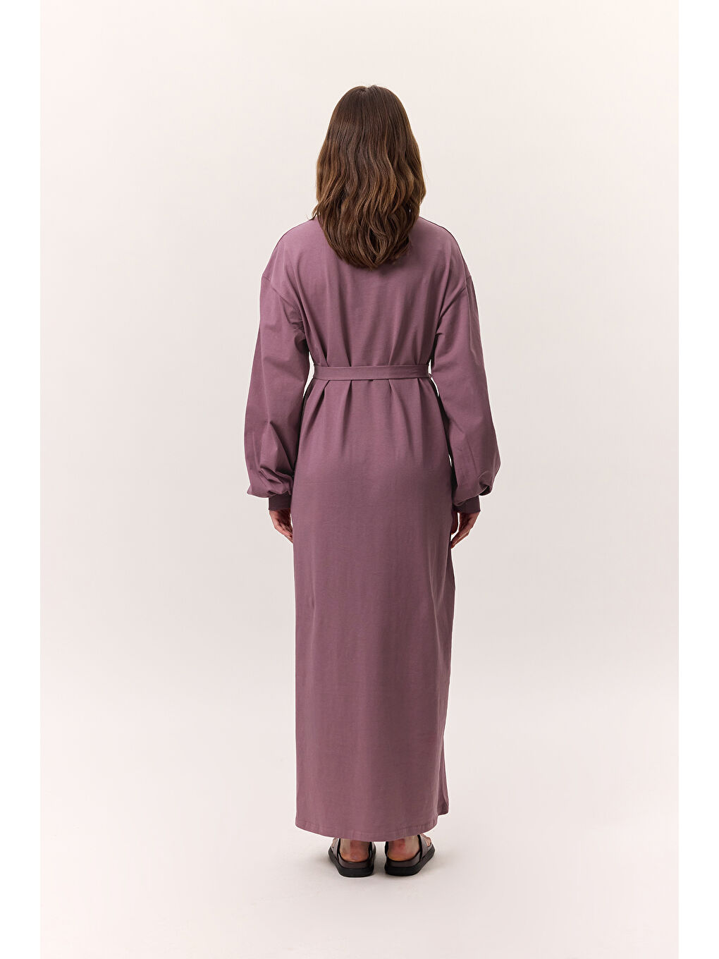 Lila Balon Kollu Uzun Rahat Elbise Leylak-6