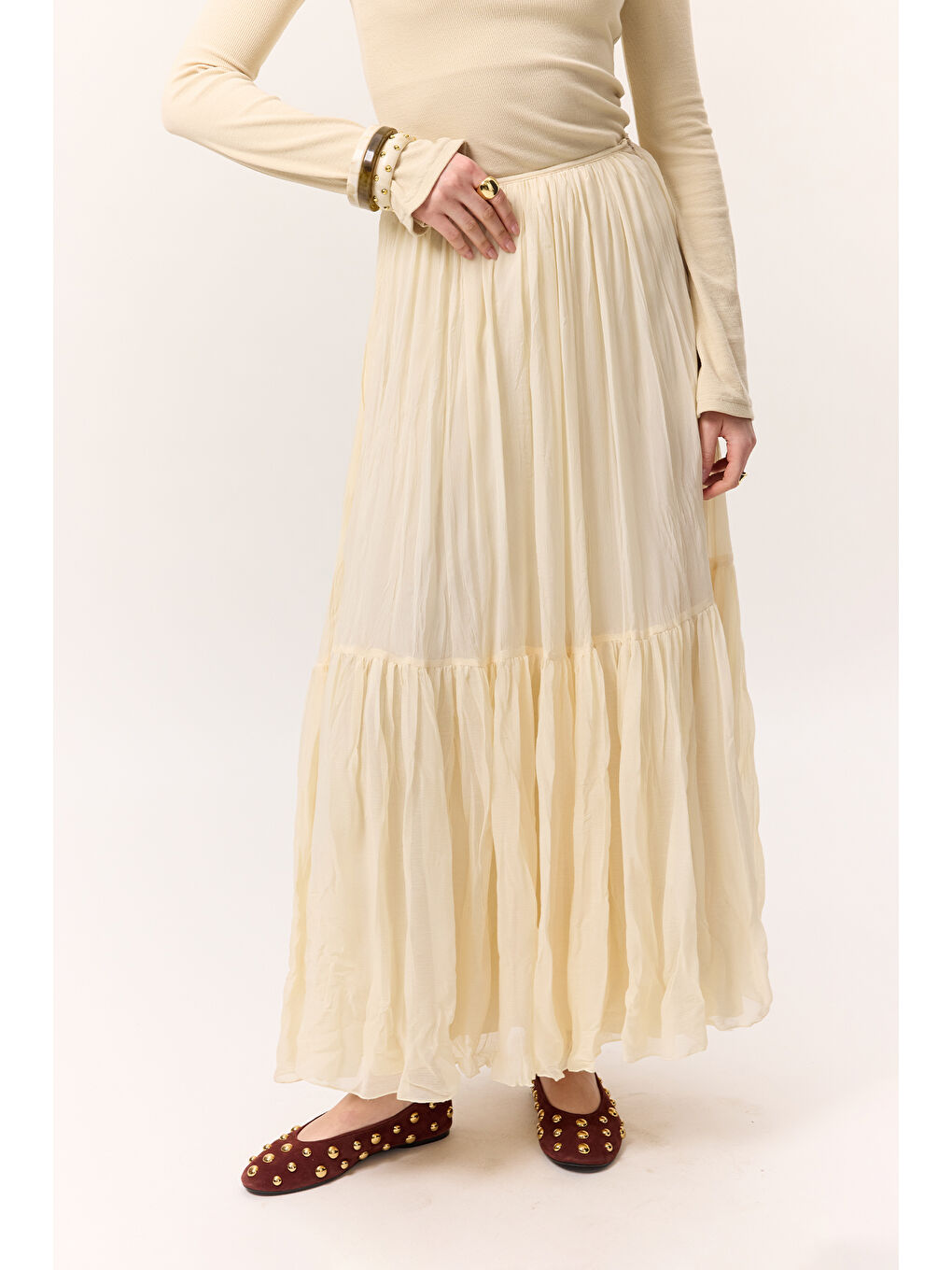 Bej Crush Piliseli Uzun Etek Vanilya-6