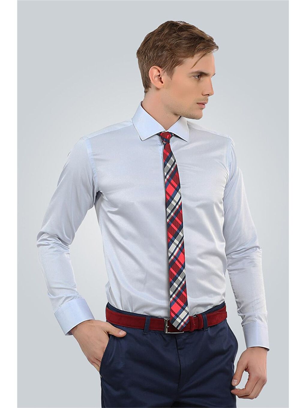 Mavi Modern Fit Dar Kesim Düz Saten Erkek Gömlek