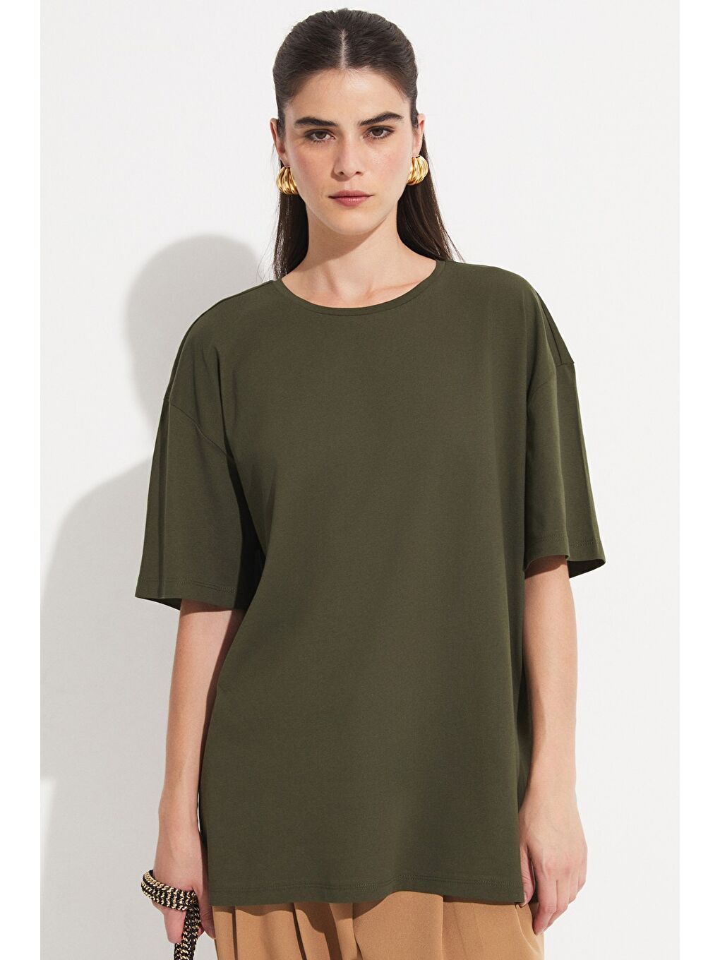 Haki Oversize %100 Pamuk Tişört