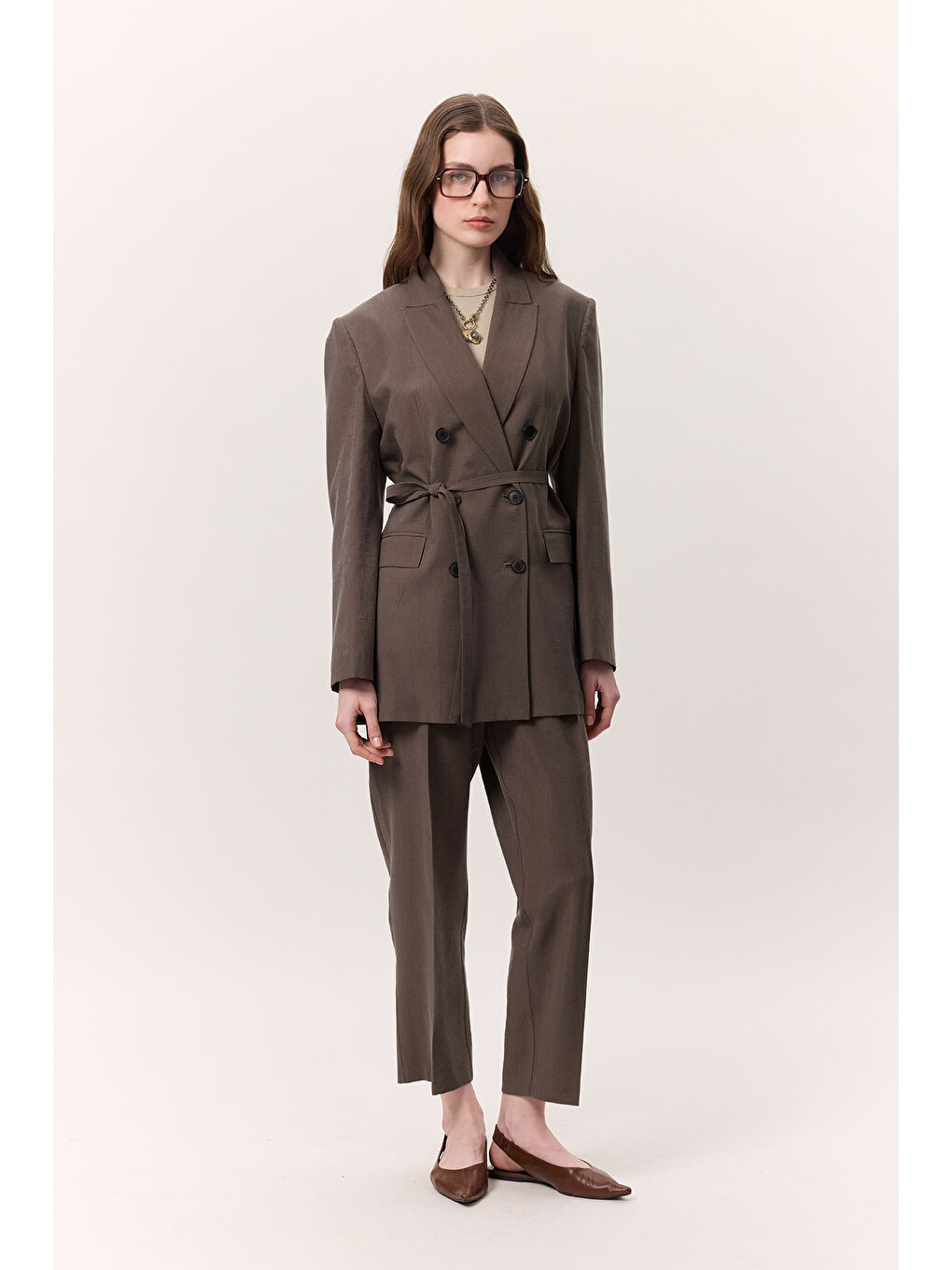 Lyocell Pileli Pantolon Kahverengi