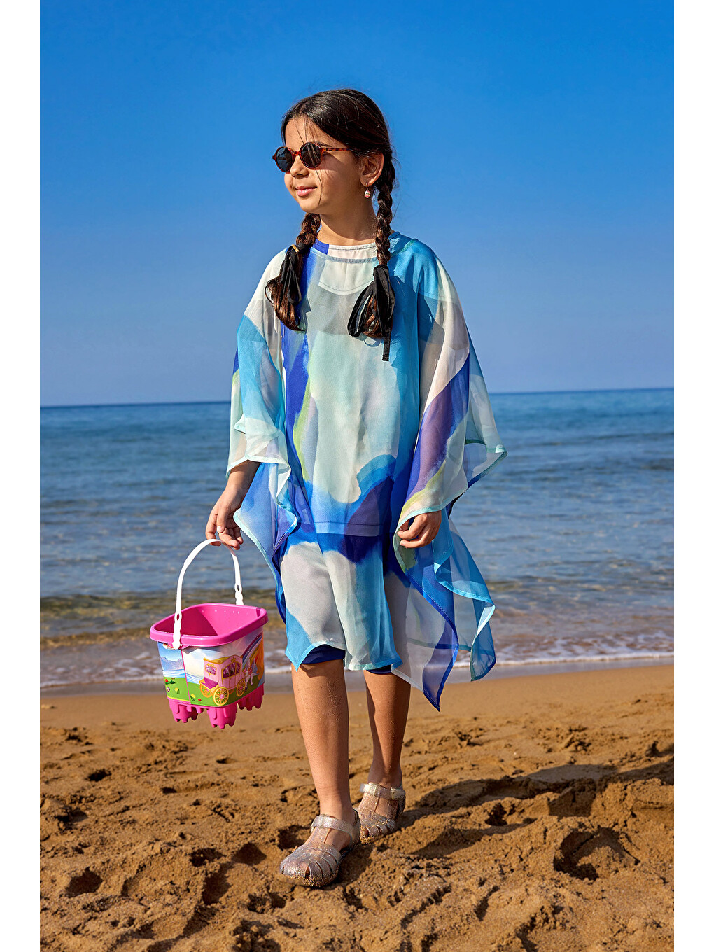 Lacivert Kız Çocuk Kimono Hafif, Dökümlü, Pareo Cp2501-1