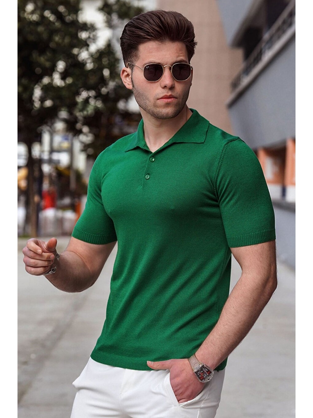 Yeşil Polo Yaka Erkek Triko Tişört 5078