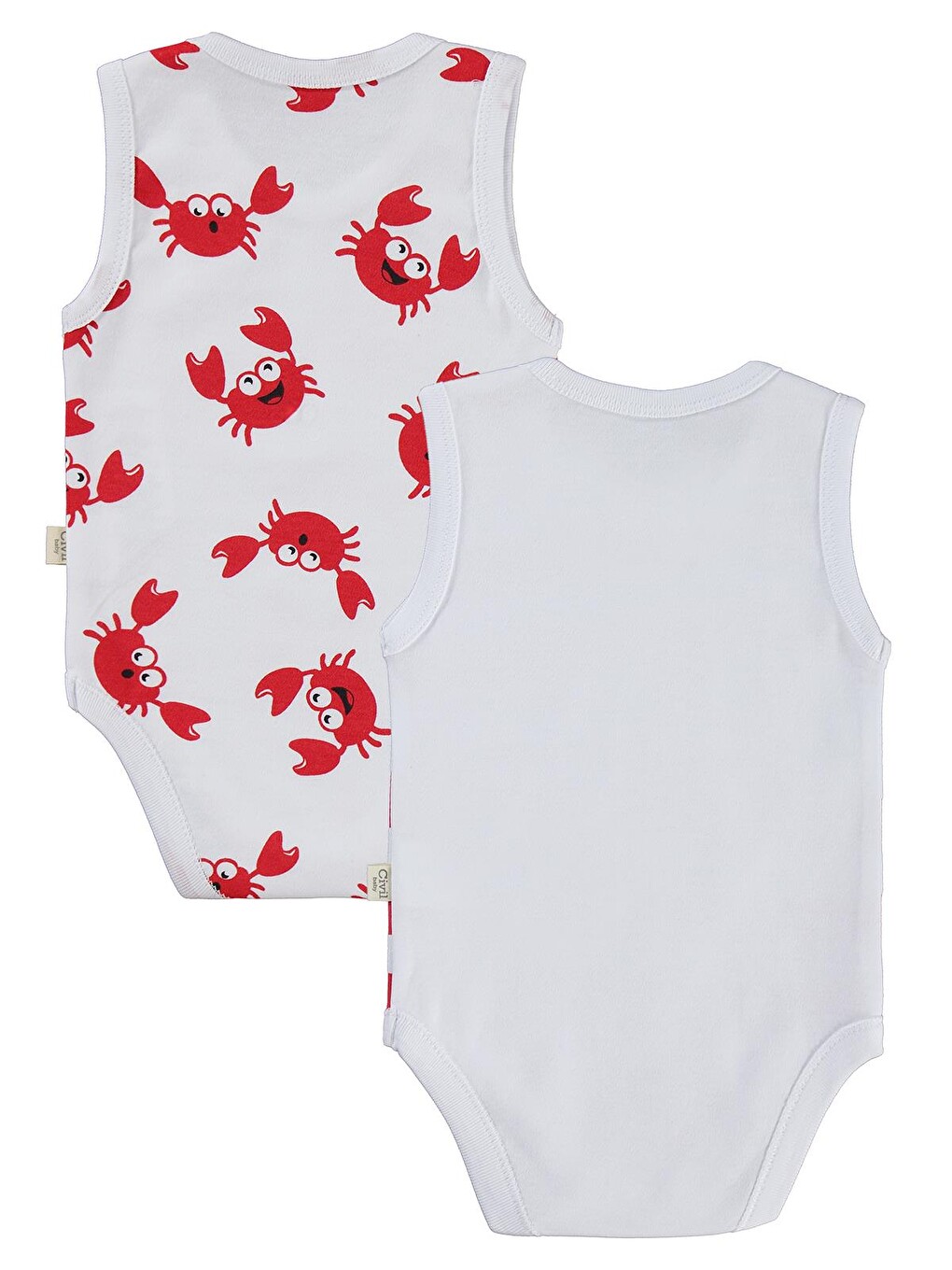Baby Yengeç Baskılı 2'li Set 3-18 Ay Çıtçıtlı Badi - Beyaz-4
