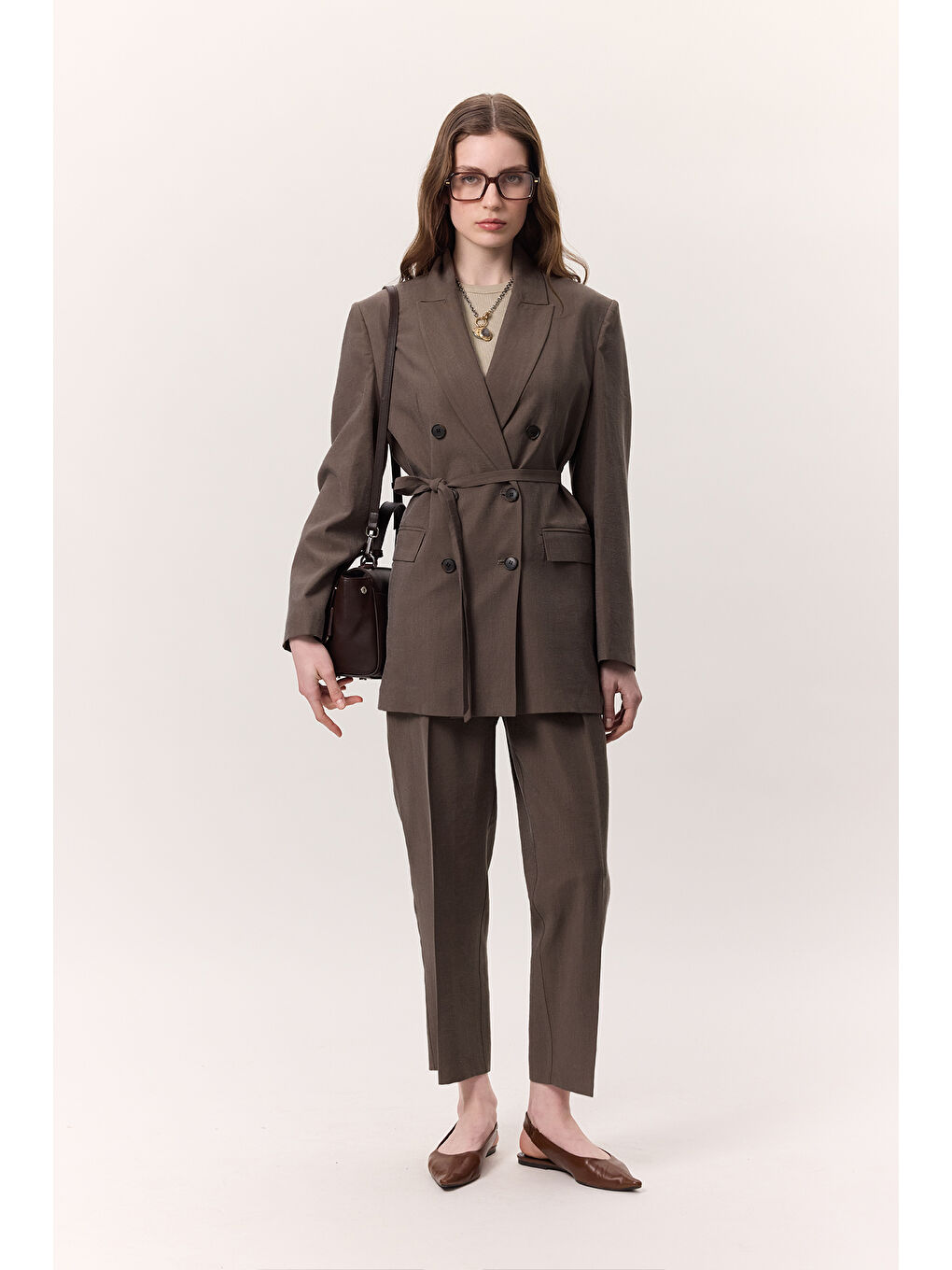 Lyocell Pileli Pantolon Kahverengi-1