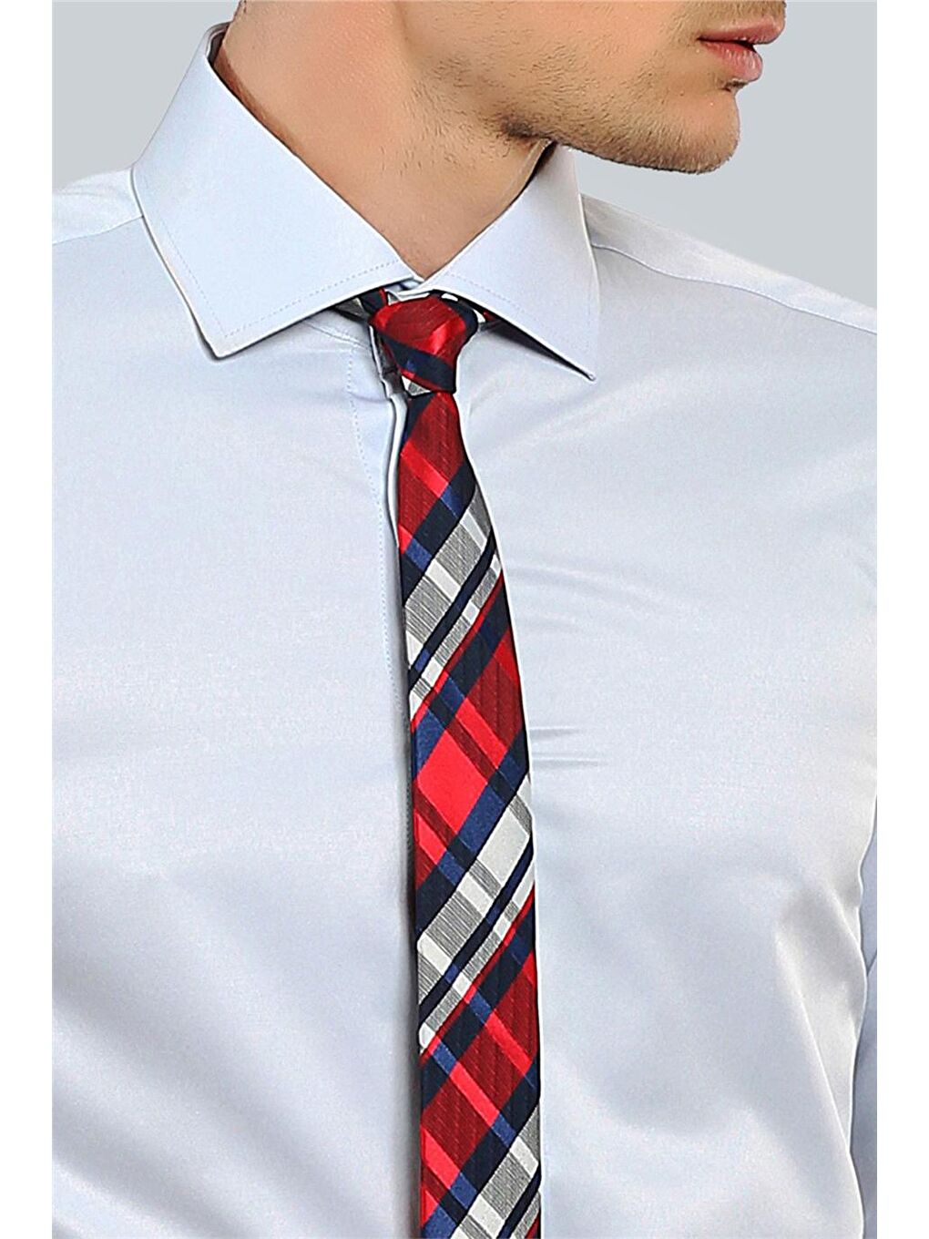 Mavi Modern Fit Dar Kesim Düz Saten Erkek Gömlek-3