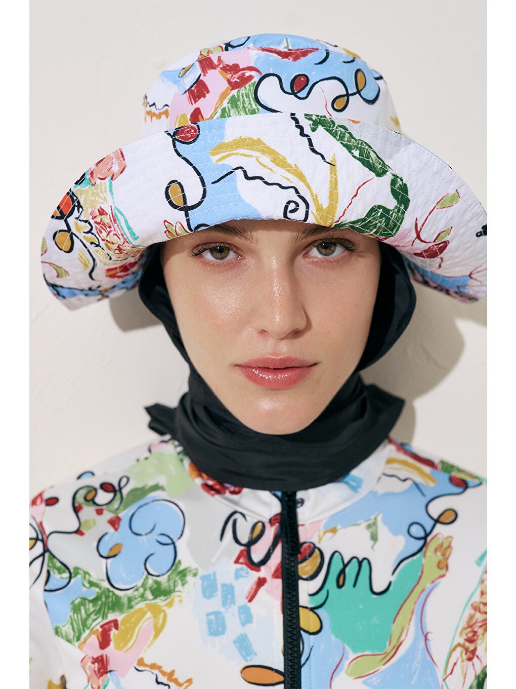 Karışık Eşarp Detaylı Bucket Şapka Summer-5