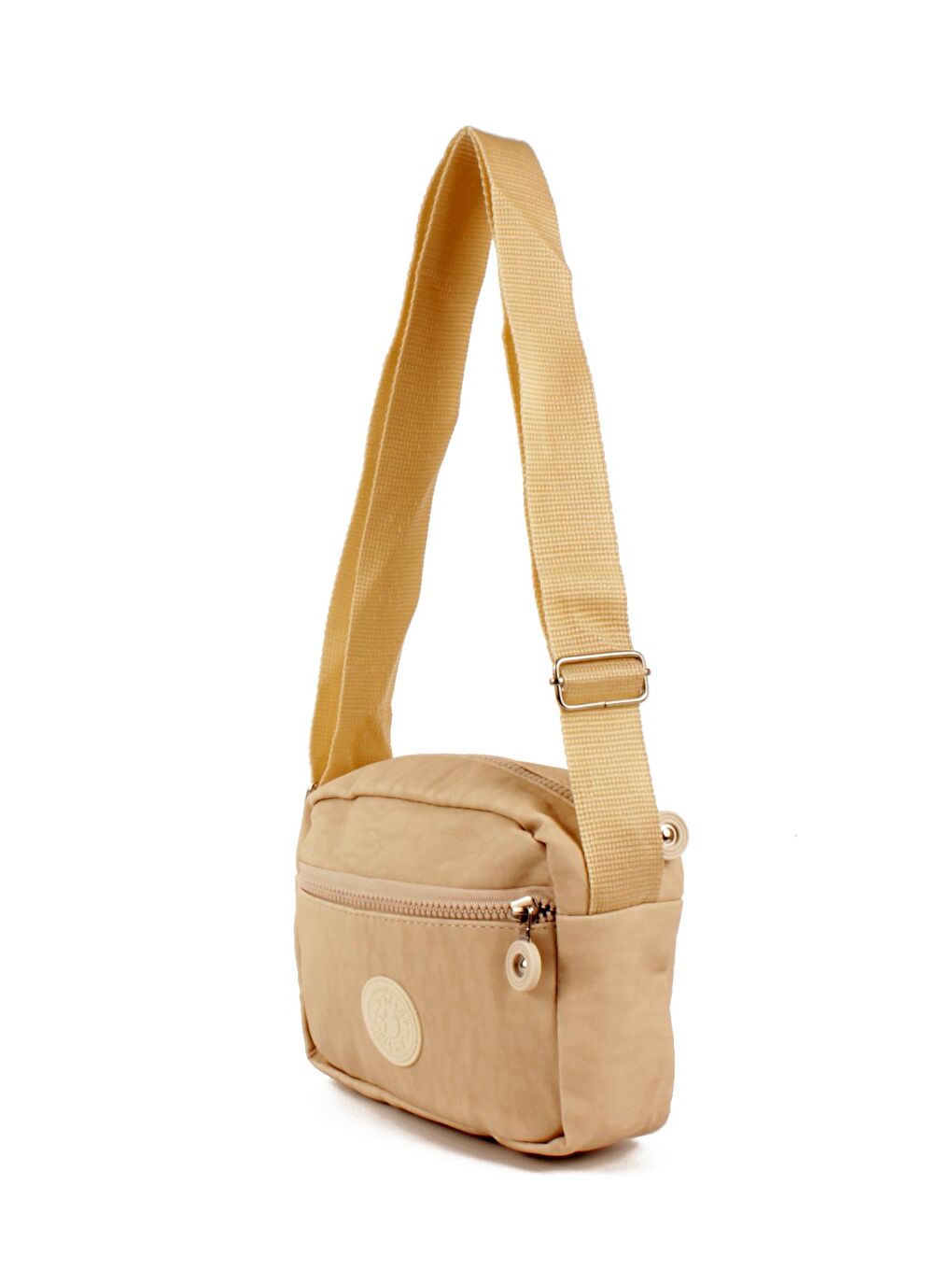 Ekru Kadın Krinkıl Üç Bölmeli Fermuarlı Kolon Askılı Omuz Çantası (20764)-2