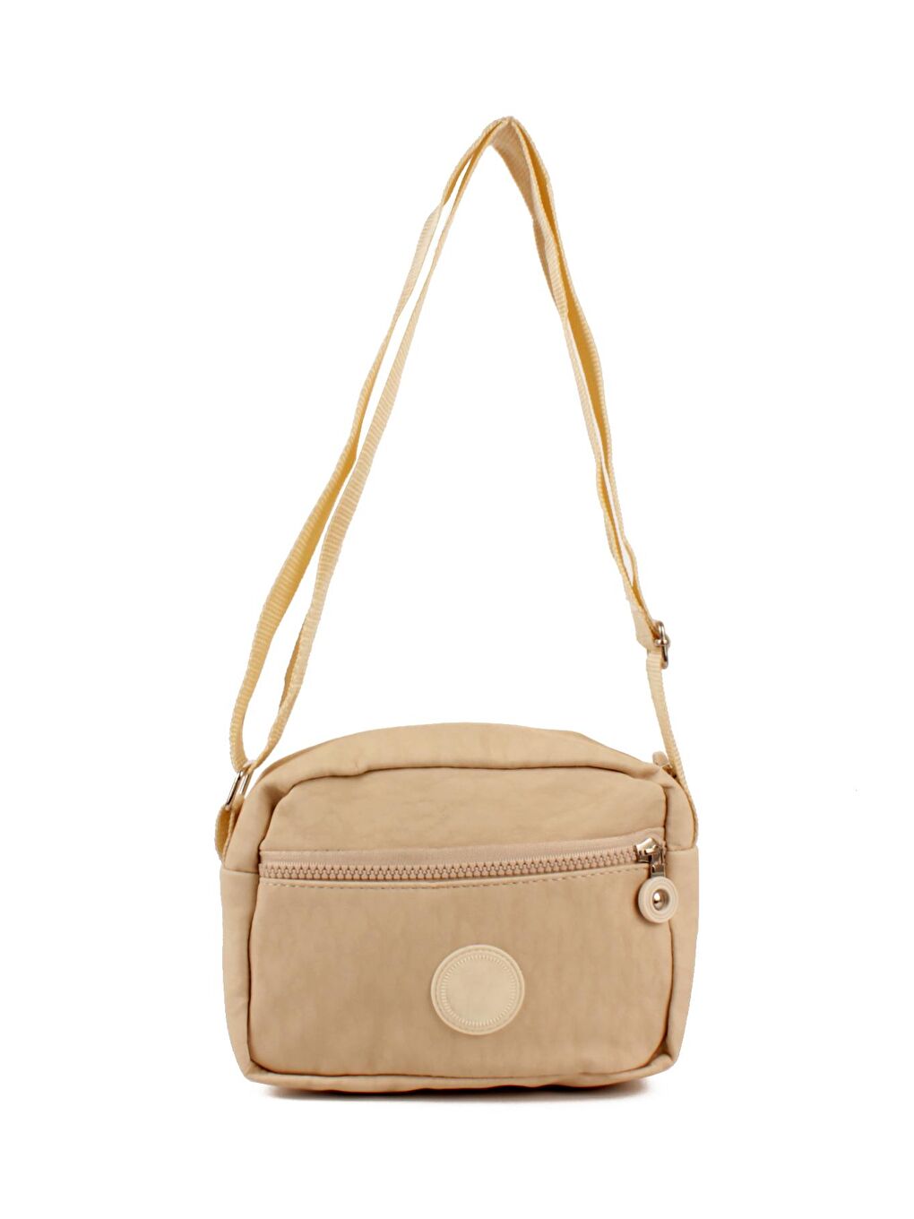 Ekru Kadın Krinkıl Üç Bölmeli Fermuarlı Kolon Askılı Omuz Çantası (20764)-3