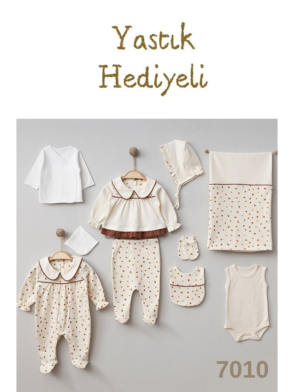 Lila Yenidoğan Kız Bebek Pamuklu Yaprak Desenli Bebe Yakalı 10 Parça Hastane Çıkış Seti Yastık Hediyeli-1