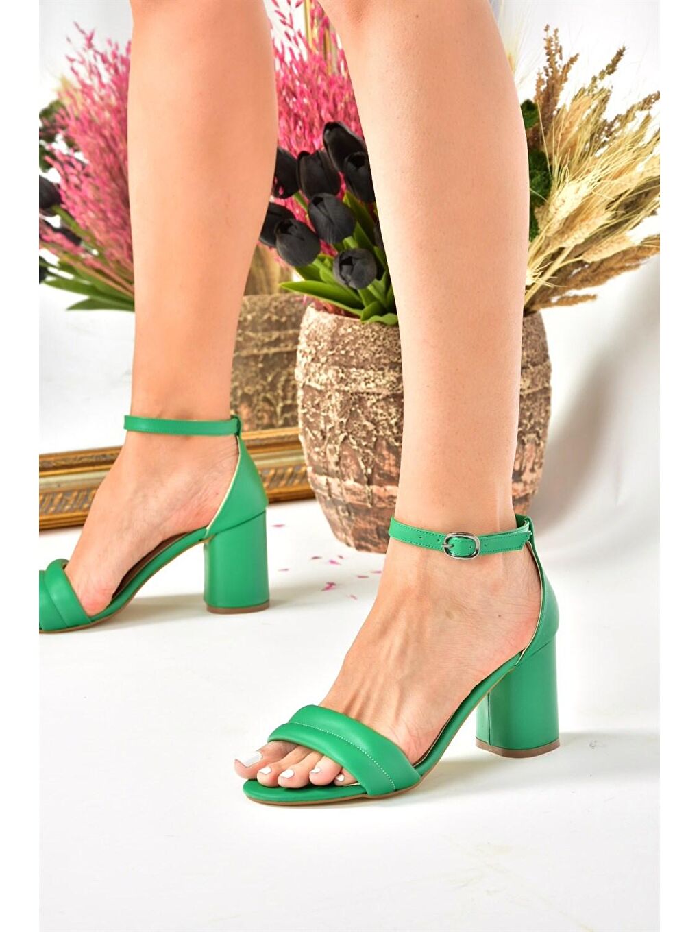 Yeşil Tek Bant Kalın Topuklu Kadın Ayakkabı M518190309