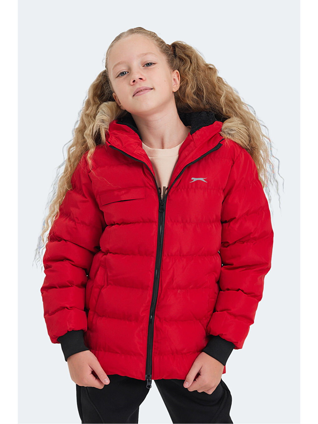 CALISTO Unisex Çocuk Kapüşonlu Şişme Kırmızı Mont & Kaban-5