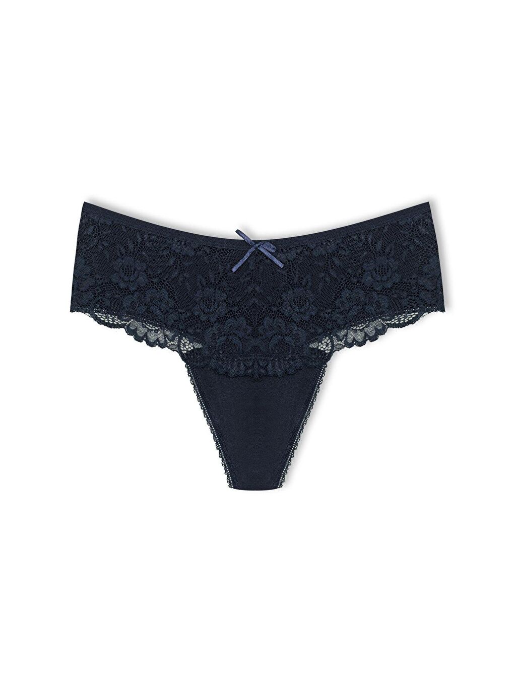 Bej Pamuklu Önü Dantel Yüksek Bel Tanga Kadın Külot 3'lü-1