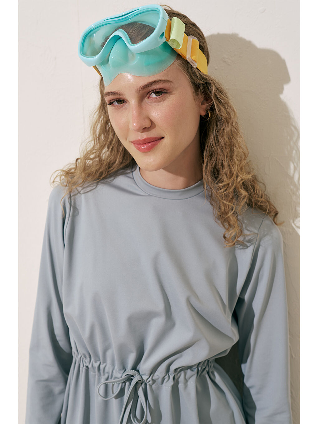 Beli Ayarlamalı Tesettür Mayo Mavi-1