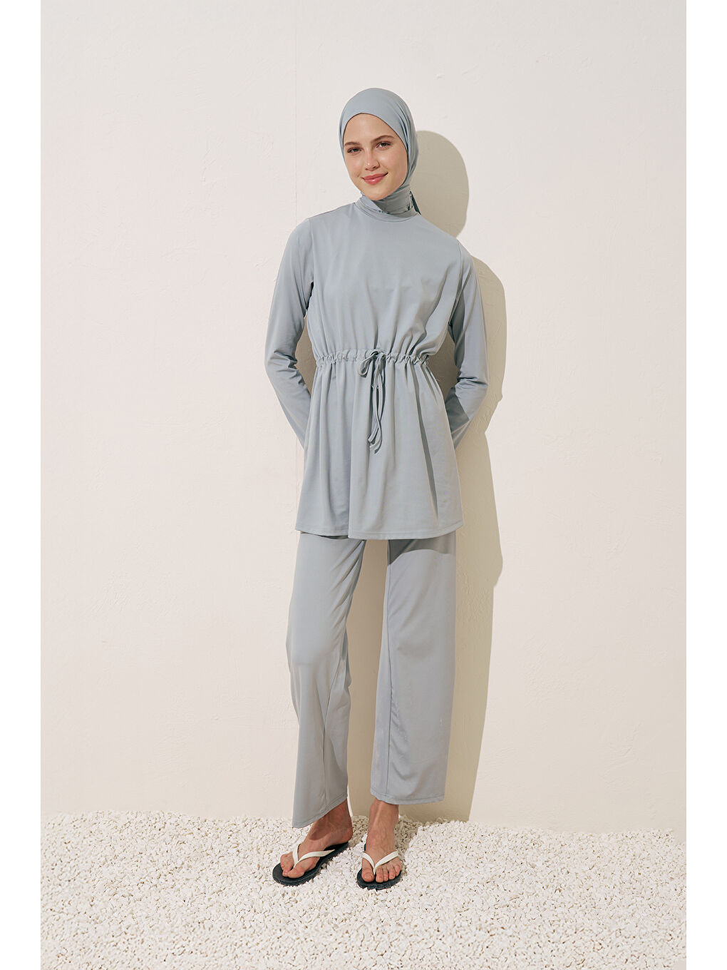 Beli Ayarlamalı Tesettür Mayo Mavi-2