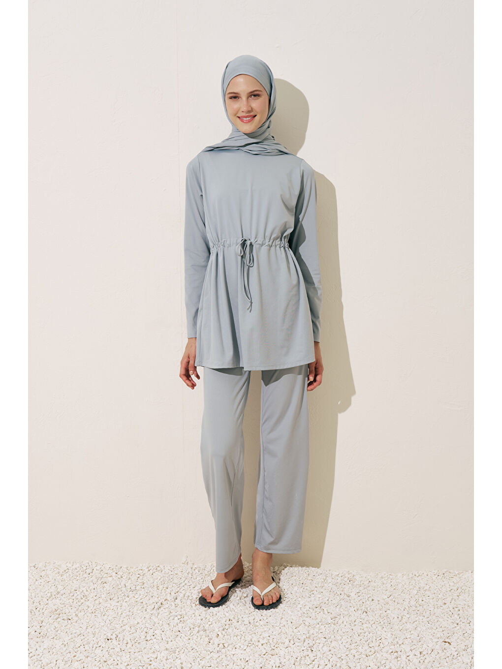 Beli Ayarlamalı Tesettür Mayo Mavi-3