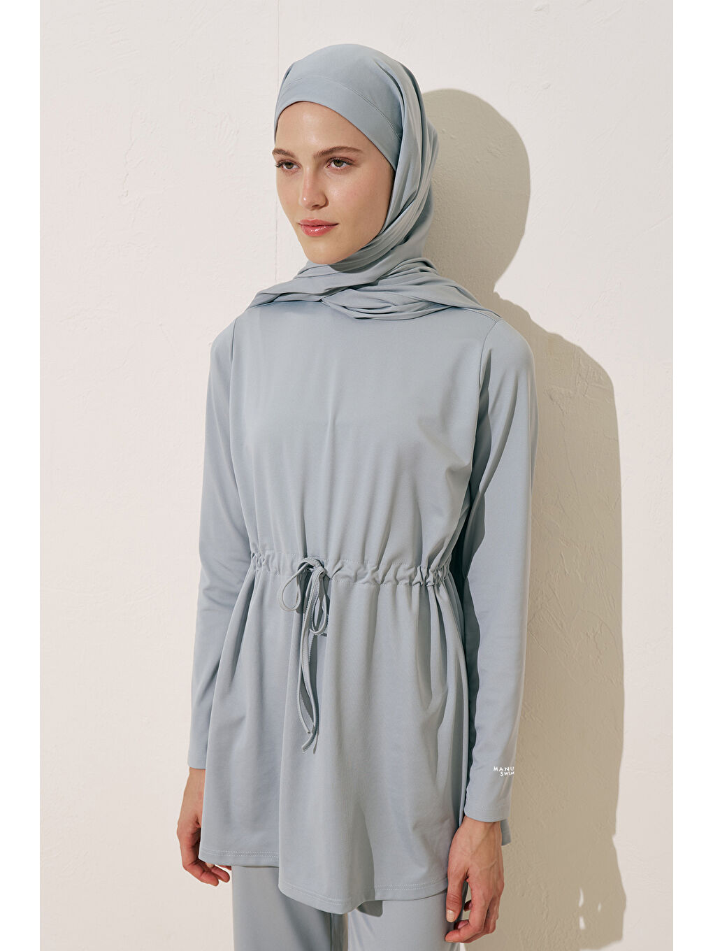 Beli Ayarlamalı Tesettür Mayo Mavi-4