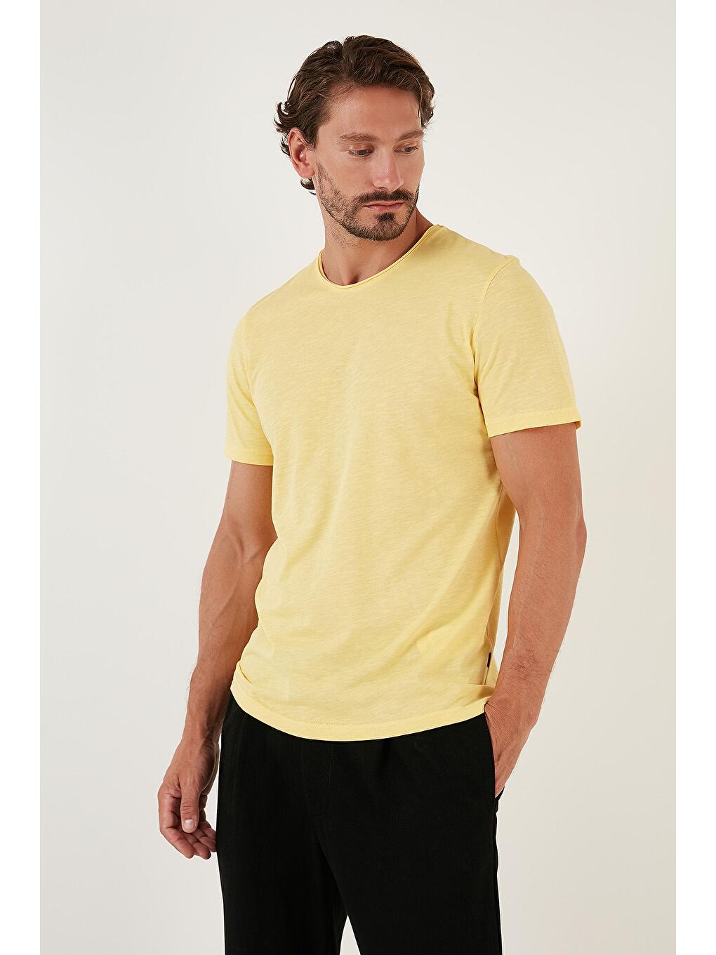 Buratti Sarı Bisiklet Yaka % 100 Pamuk Slim Fit Basic T Shirt 59020001 - 2