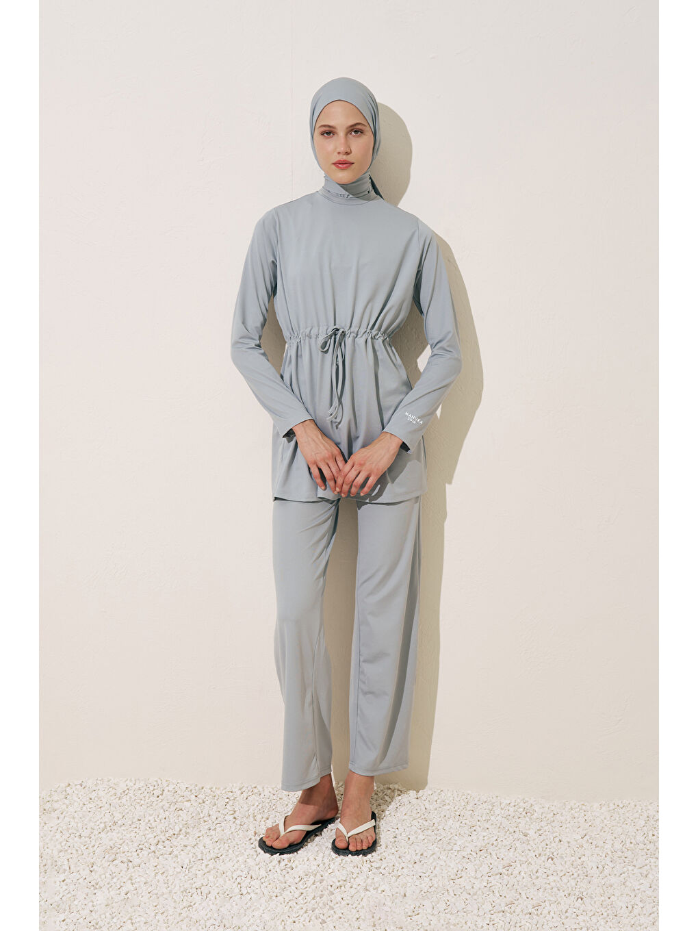 Beli Ayarlamalı Tesettür Mayo Mavi-6