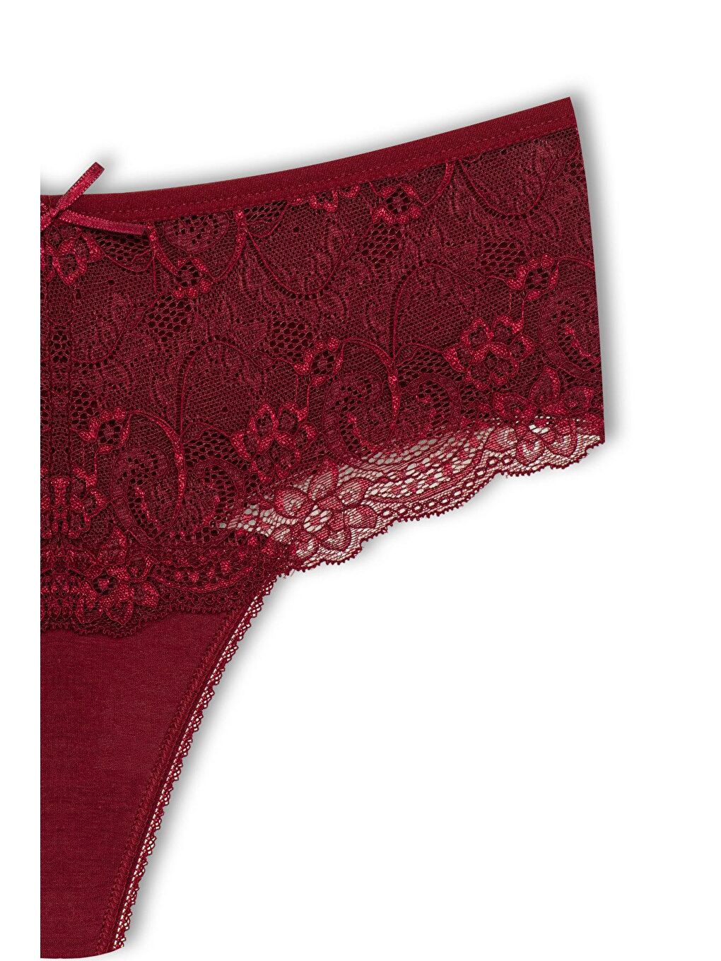 Bej Pamuklu Önü Dantel Yüksek Bel Tanga Kadın Külot 2'li-4