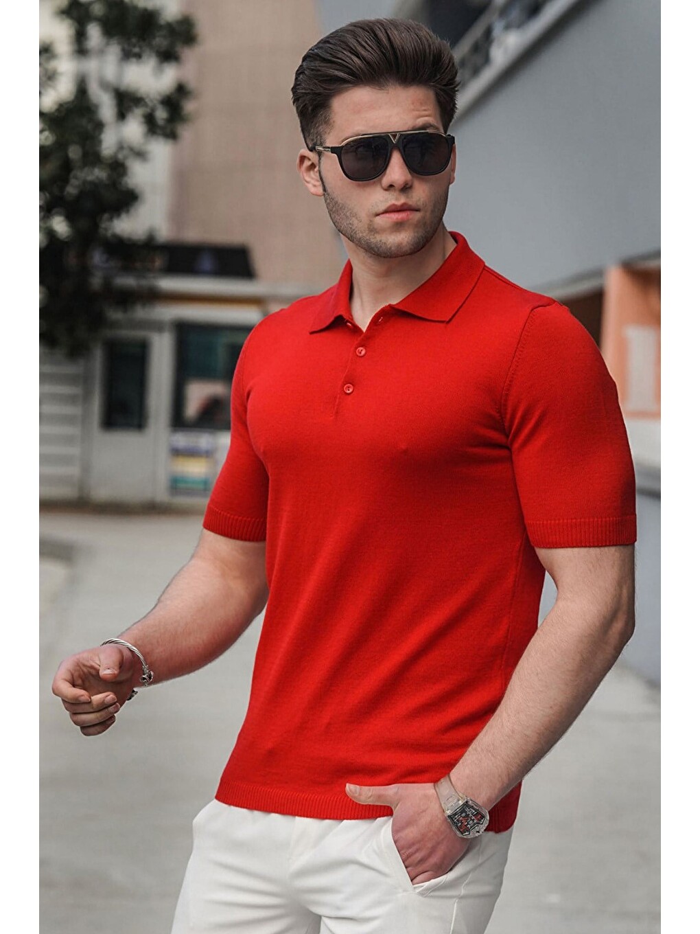 Kırmızı Polo Yaka Erkek Triko Tişört 5078