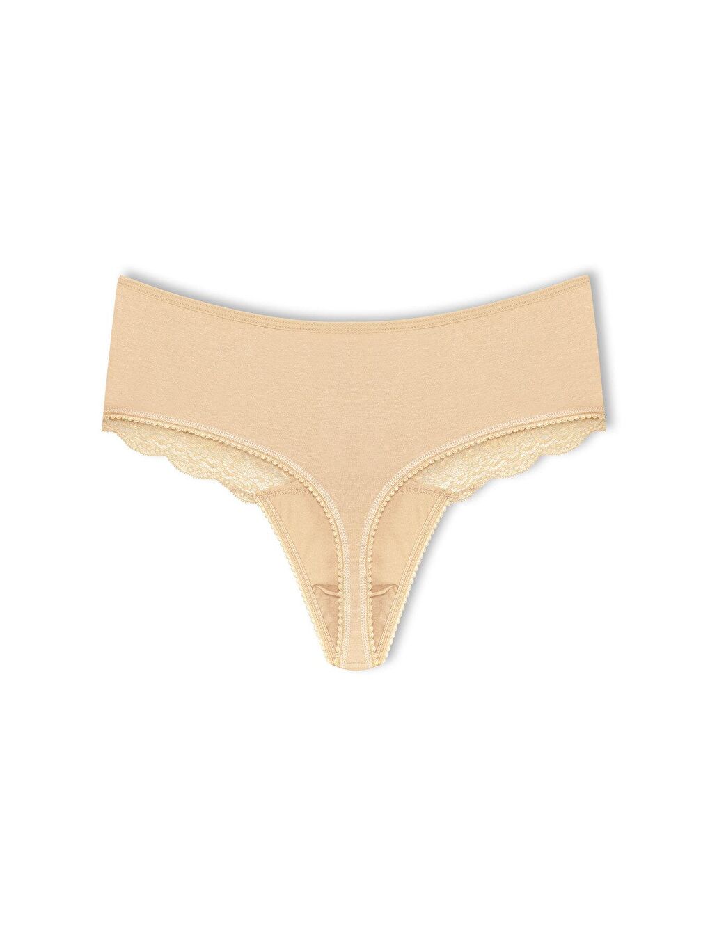 Mor Pamuklu Önü Dantel Yüksek Bel Tanga Kadın Külot 2'li-3