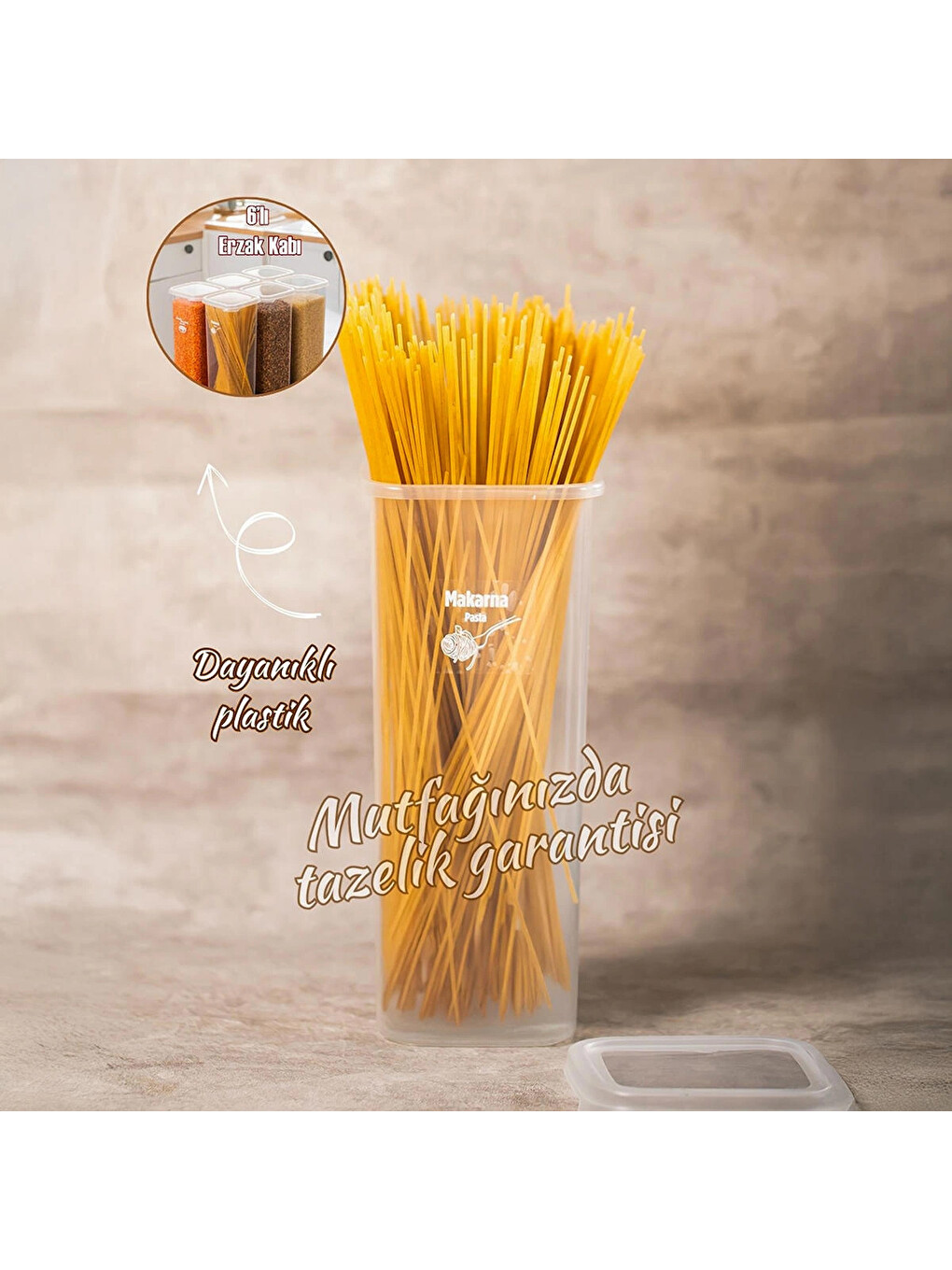 Renksiz 5341 6lı Etiketli Kare Un Erzak Bakliyat Saklama Kabı Takımı Seti 1.70 Lt - Şeffaf-1