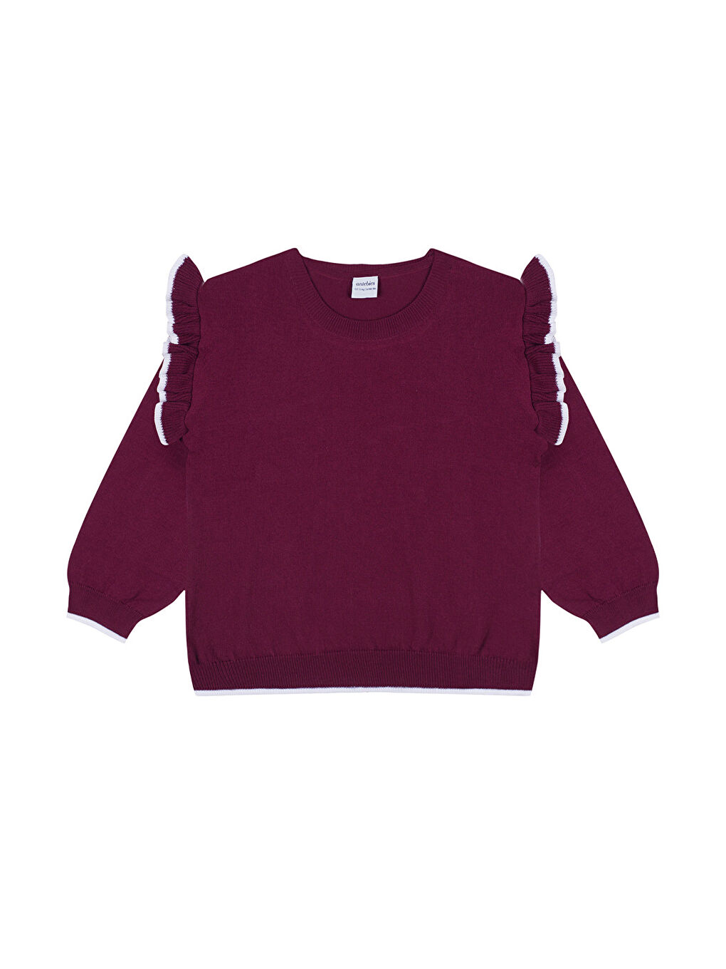 ANTEBIES Bordo Beyaz Fırfırlı Bordo Triko Sweatshirt Tayt Takım - 1