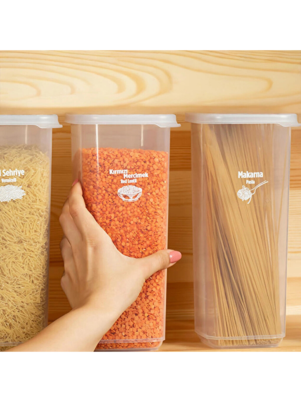 Renksiz 5341 6lı Etiketli Kare Un Erzak Bakliyat Saklama Kabı Takımı Seti 1.70 Lt - Şeffaf-2