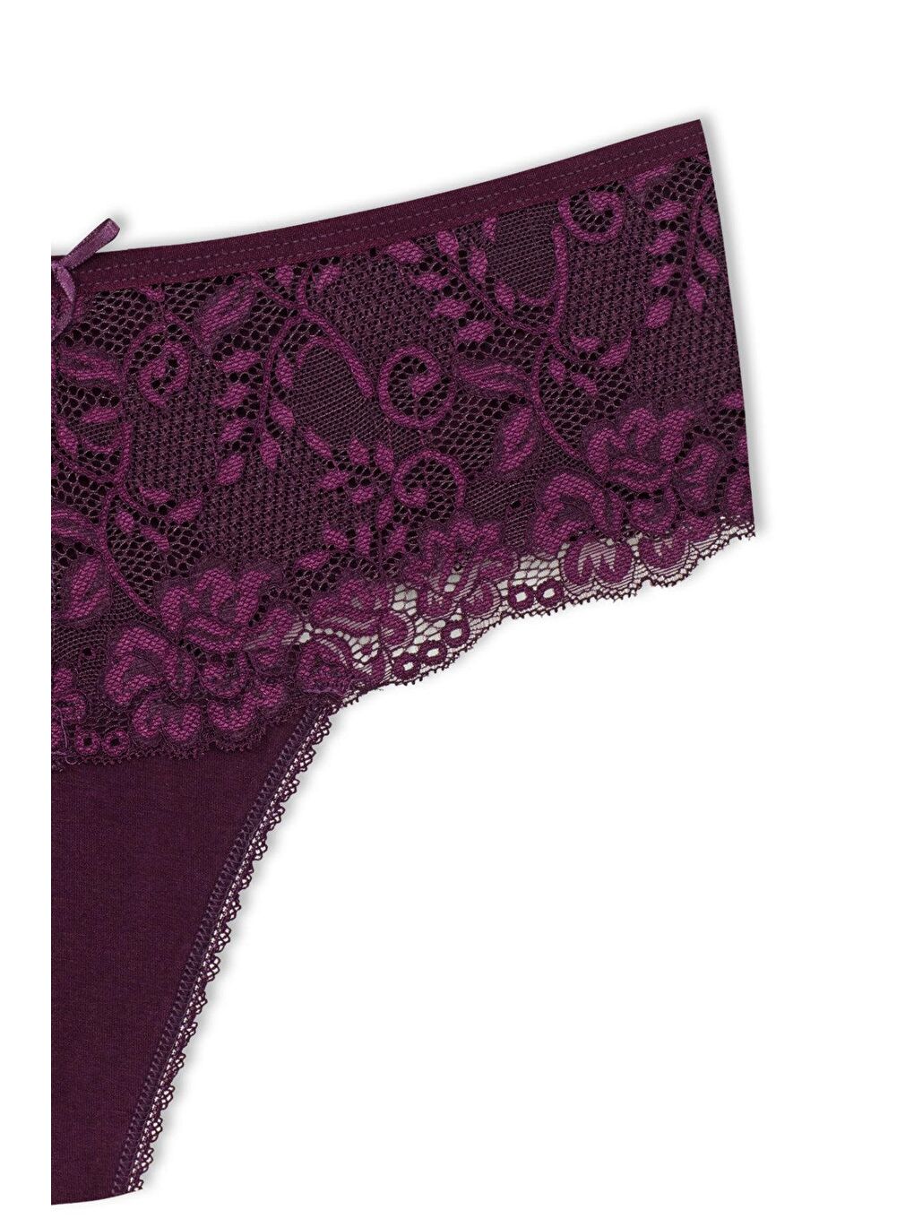 Mor Pamuklu Önü Dantel Yüksek Bel Tanga Kadın Külot-2