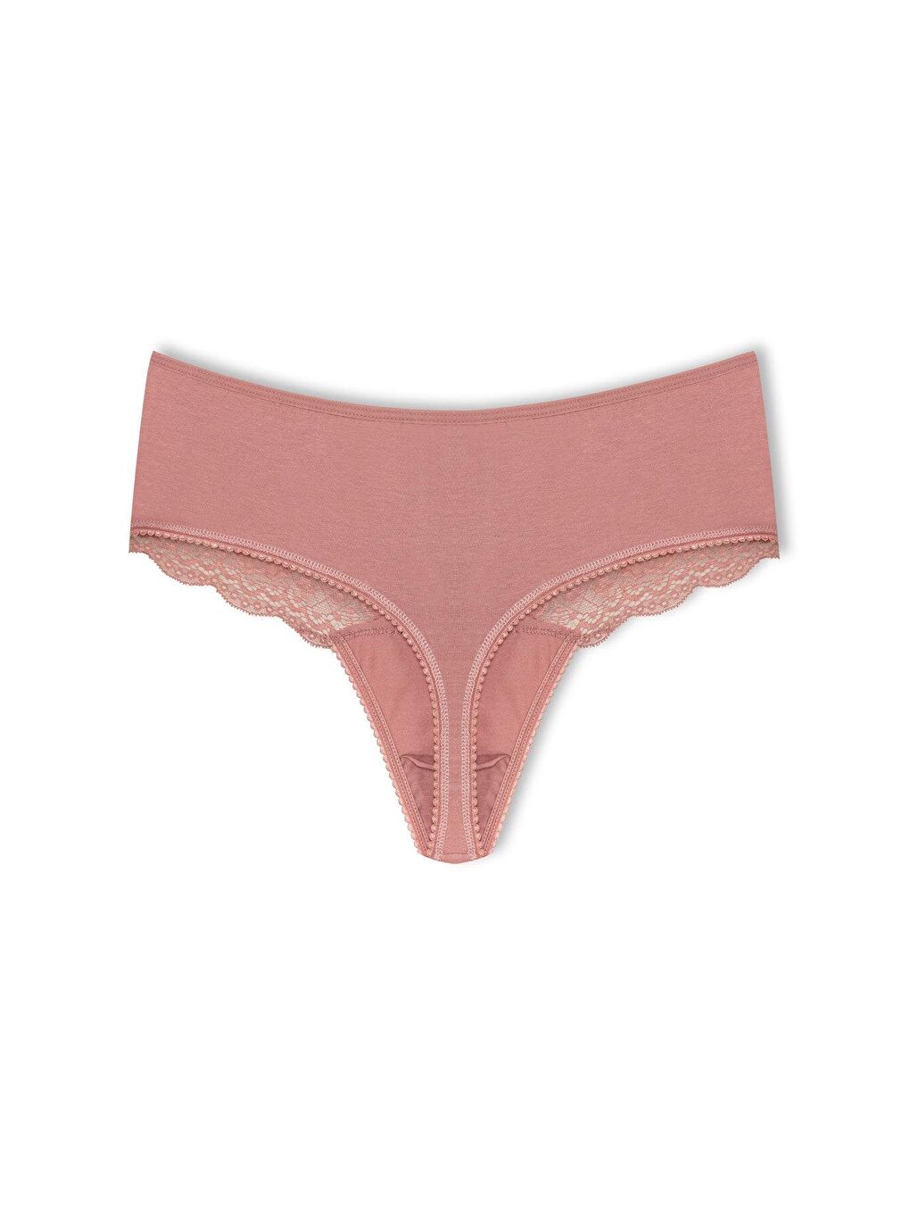 Beyaz Pamuklu Önü Dantel Yüksek Bel Tanga Kadın Külot 2'li-3