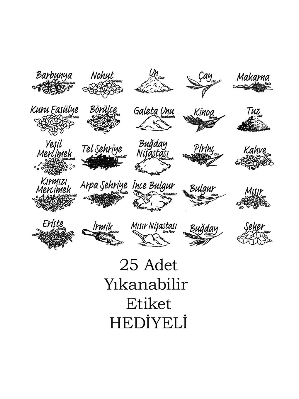 Renksiz 5341 6lı Etiketli Kare Un Erzak Bakliyat Saklama Kabı Takımı Seti 1.70 Lt - Şeffaf-3