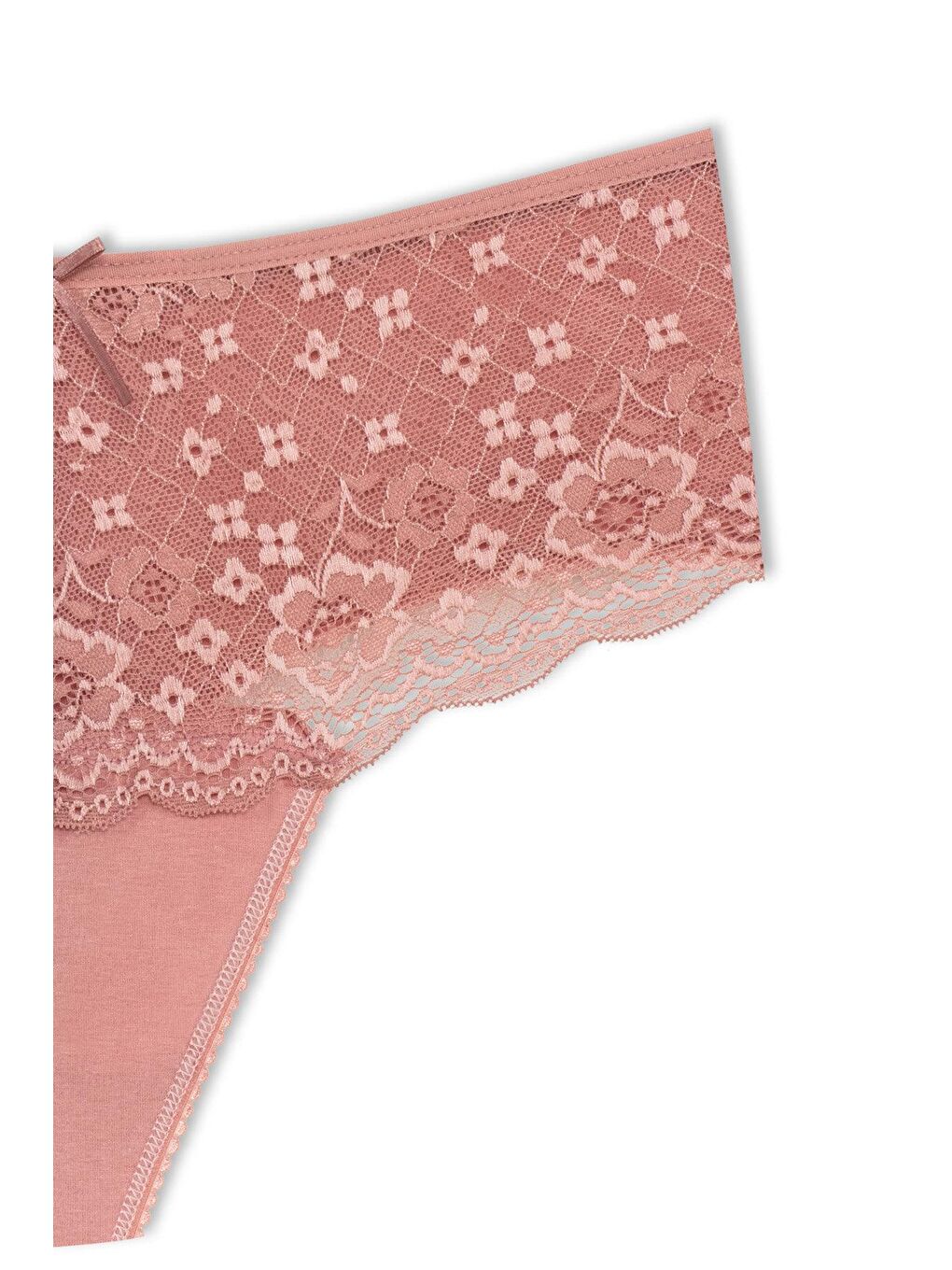 Beyaz Pamuklu Önü Dantel Yüksek Bel Tanga Kadın Külot 2'li-4