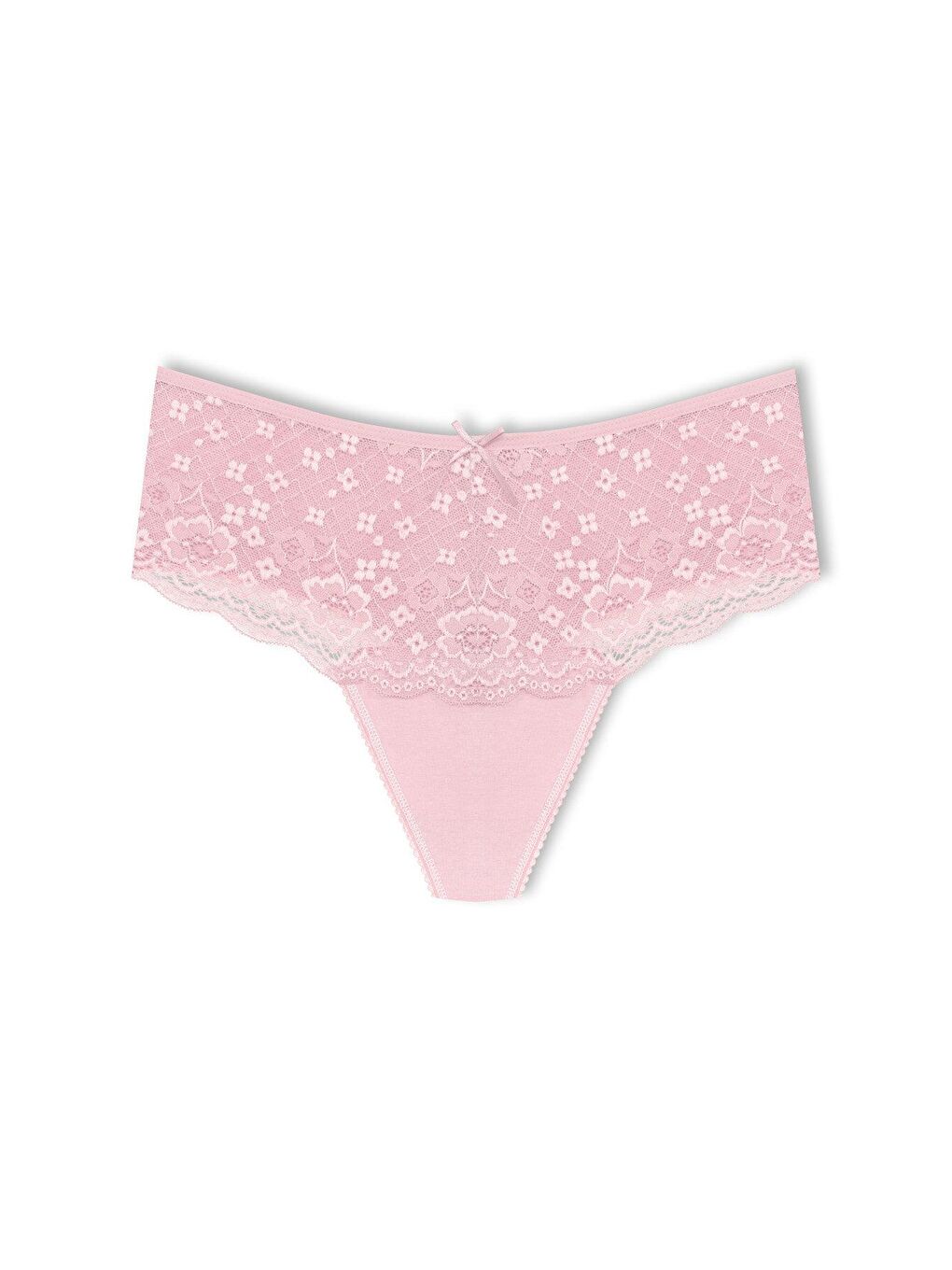 Pembe Pamuklu Önü Dantel Yüksek Bel Tanga Kadın Külot