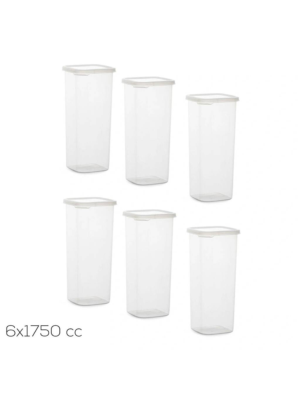 Renksiz 5341 6lı Etiketli Kare Un Erzak Bakliyat Saklama Kabı Takımı Seti 1.70 Lt - Şeffaf-5