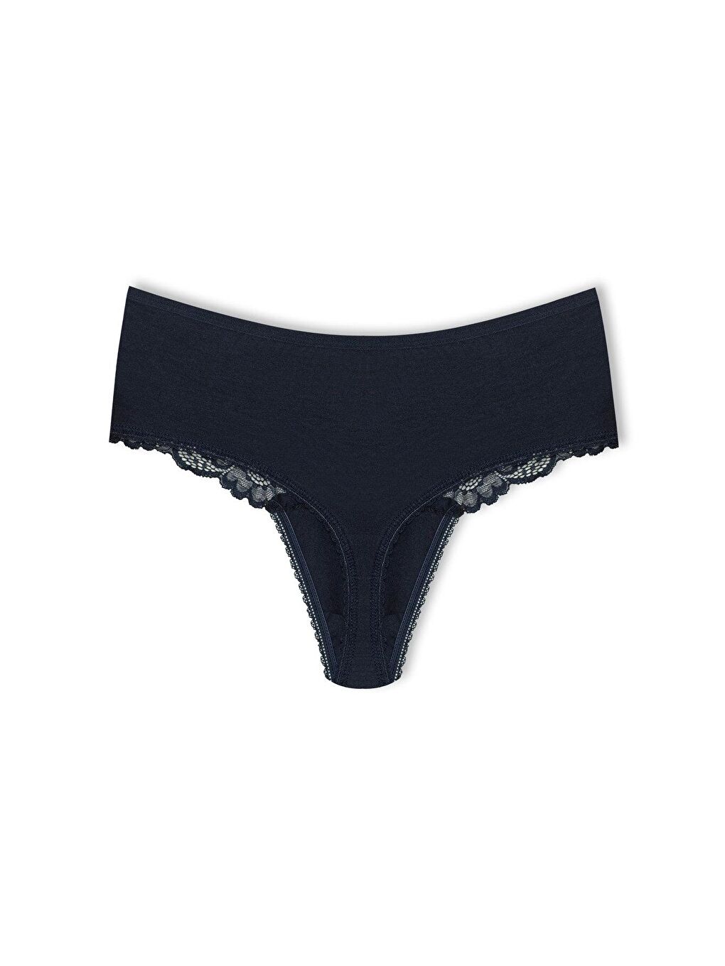 Lacivert Pamuklu Önü Dantel Yüksek Bel Tanga Kadın Külot-1