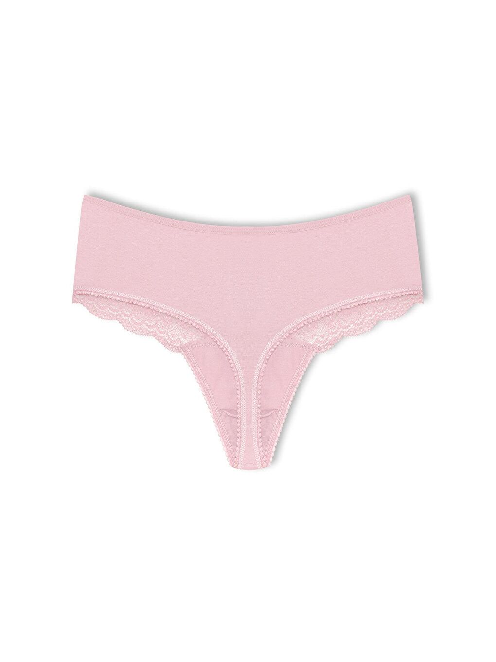 Pembe Pamuklu Önü Dantel Yüksek Bel Tanga Kadın Külot-1