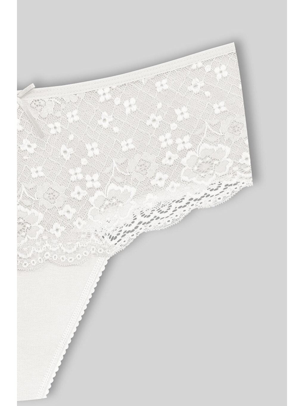 Ekru Pamuklu Önü Dantel Yüksek Bel Tanga Kadın Külot-2