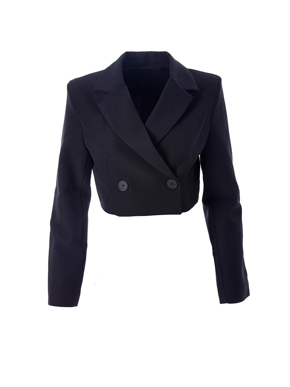 QUZU Siyah Kruvaze Crop Blazer Ceket Siyah - 1