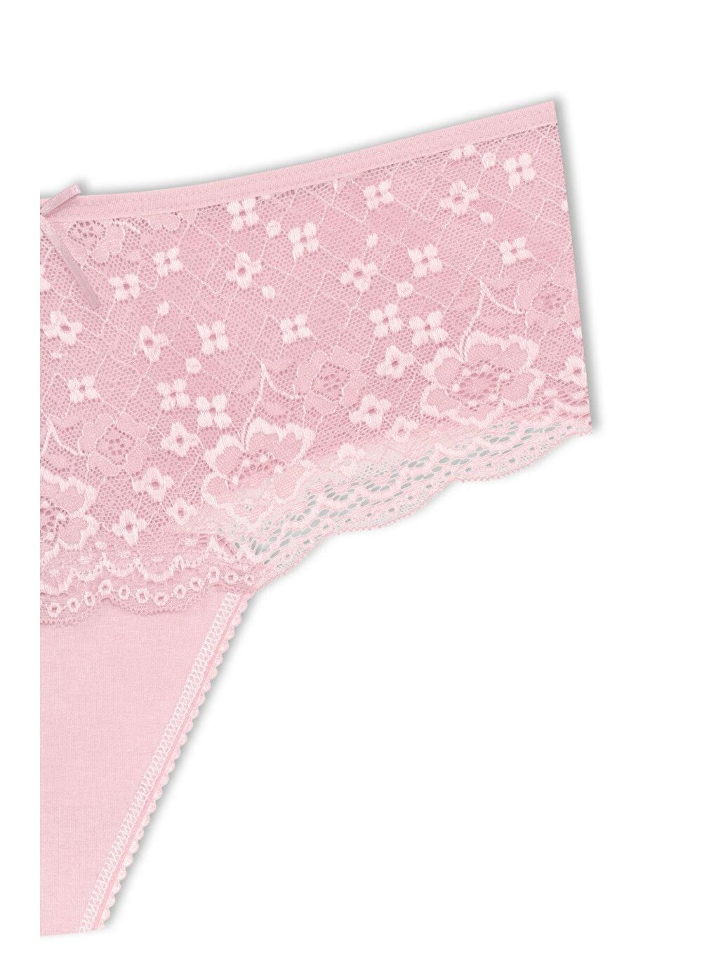 Pembe Pamuklu Önü Dantel Yüksek Bel Tanga Kadın Külot-2