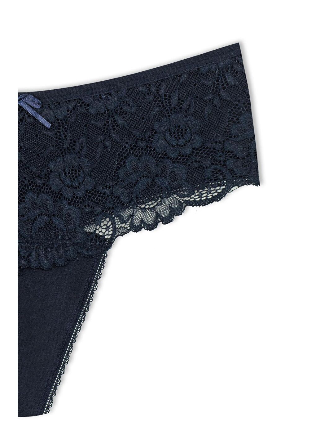 Lacivert Pamuklu Önü Dantel Yüksek Bel Tanga Kadın Külot-2