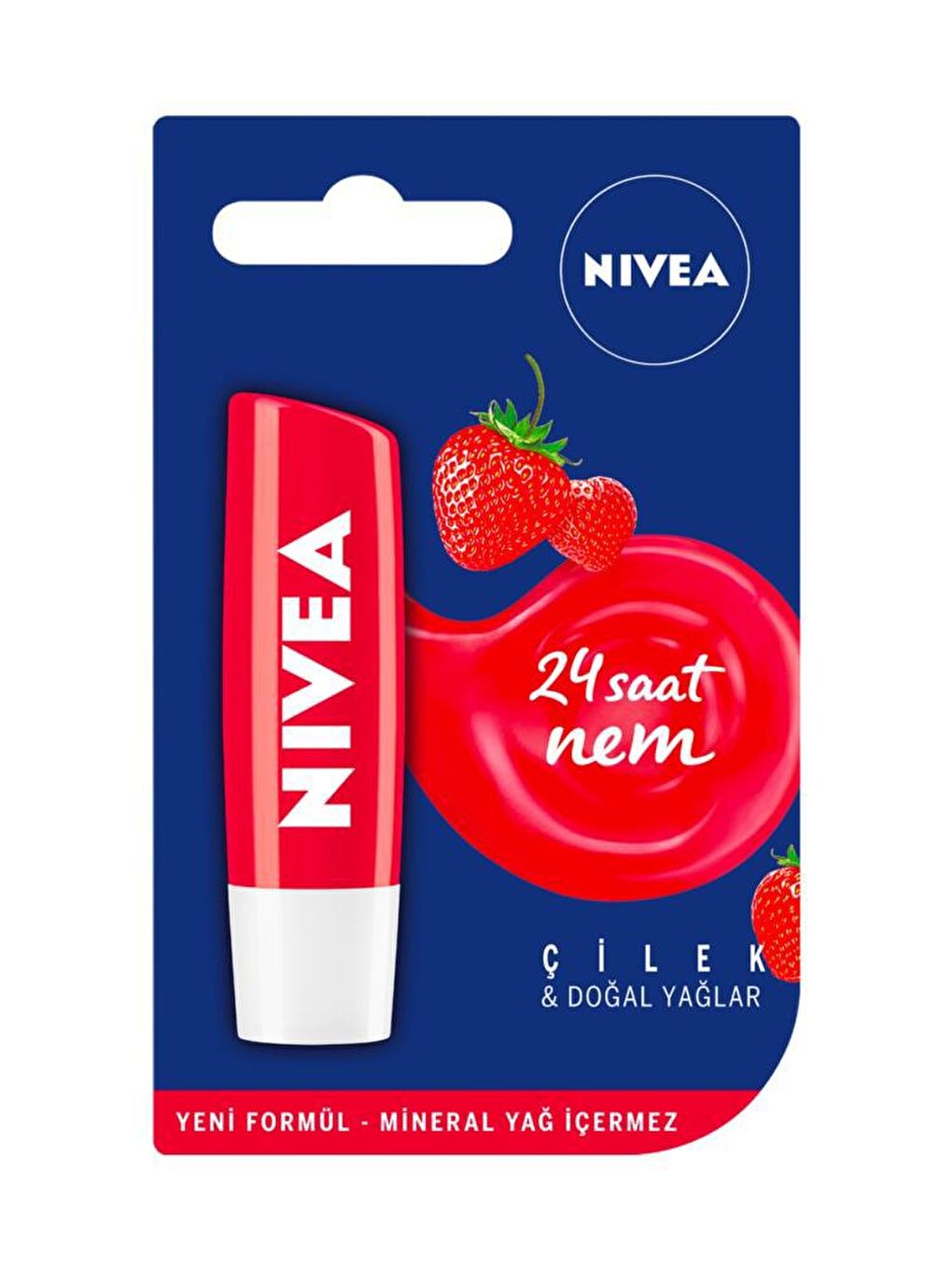 NIVEA Çilek Dudak Bakım Kremi, 24 Saat Nem, Dudak Bakımı, Hafif Kırmızı Işıltı, 4, 8Grx2Adet - 1