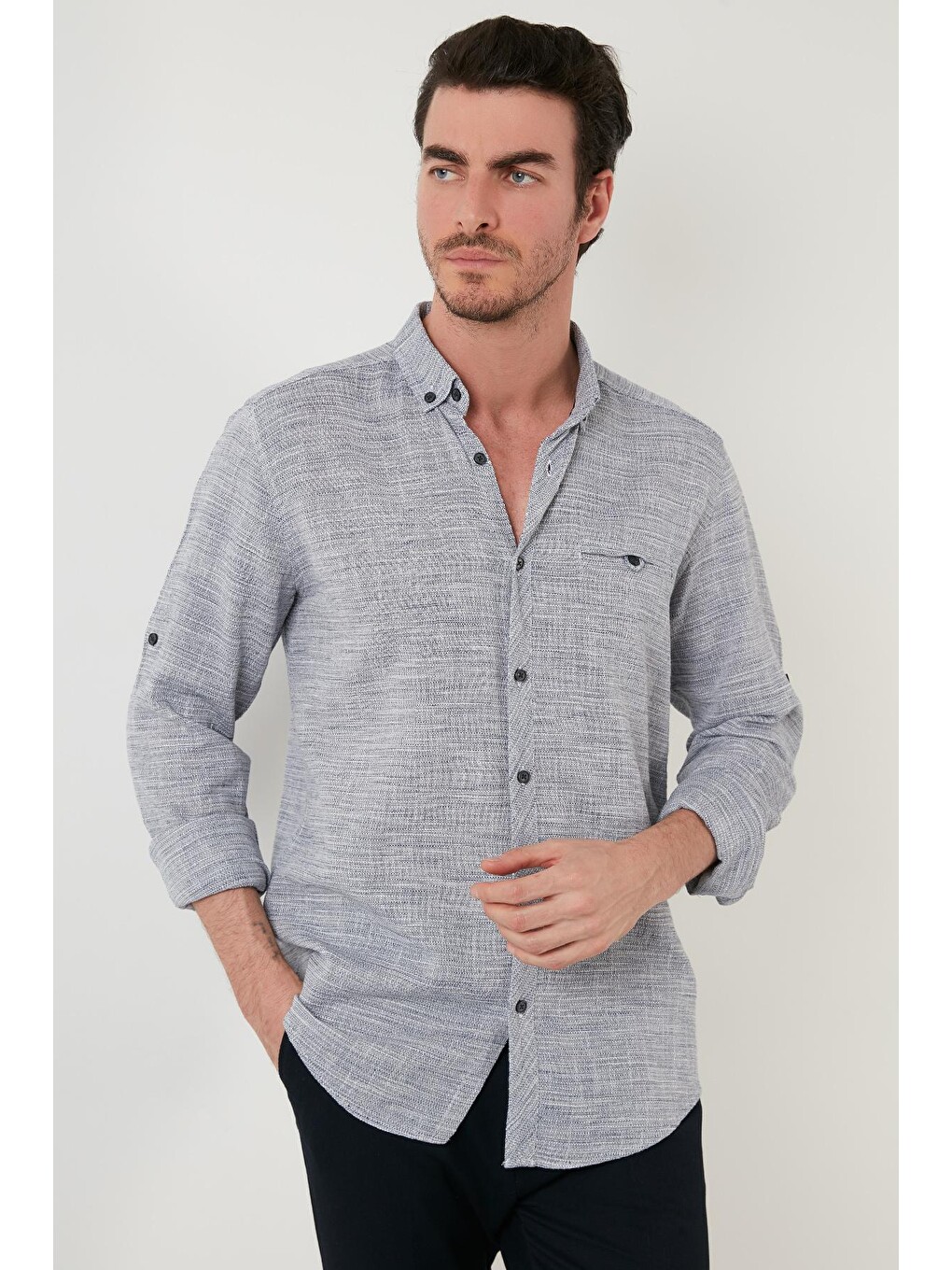 Lacivert % 100 Pamuklu Slim Fit Uzun Kollu Gömlek Cf21s111498-1