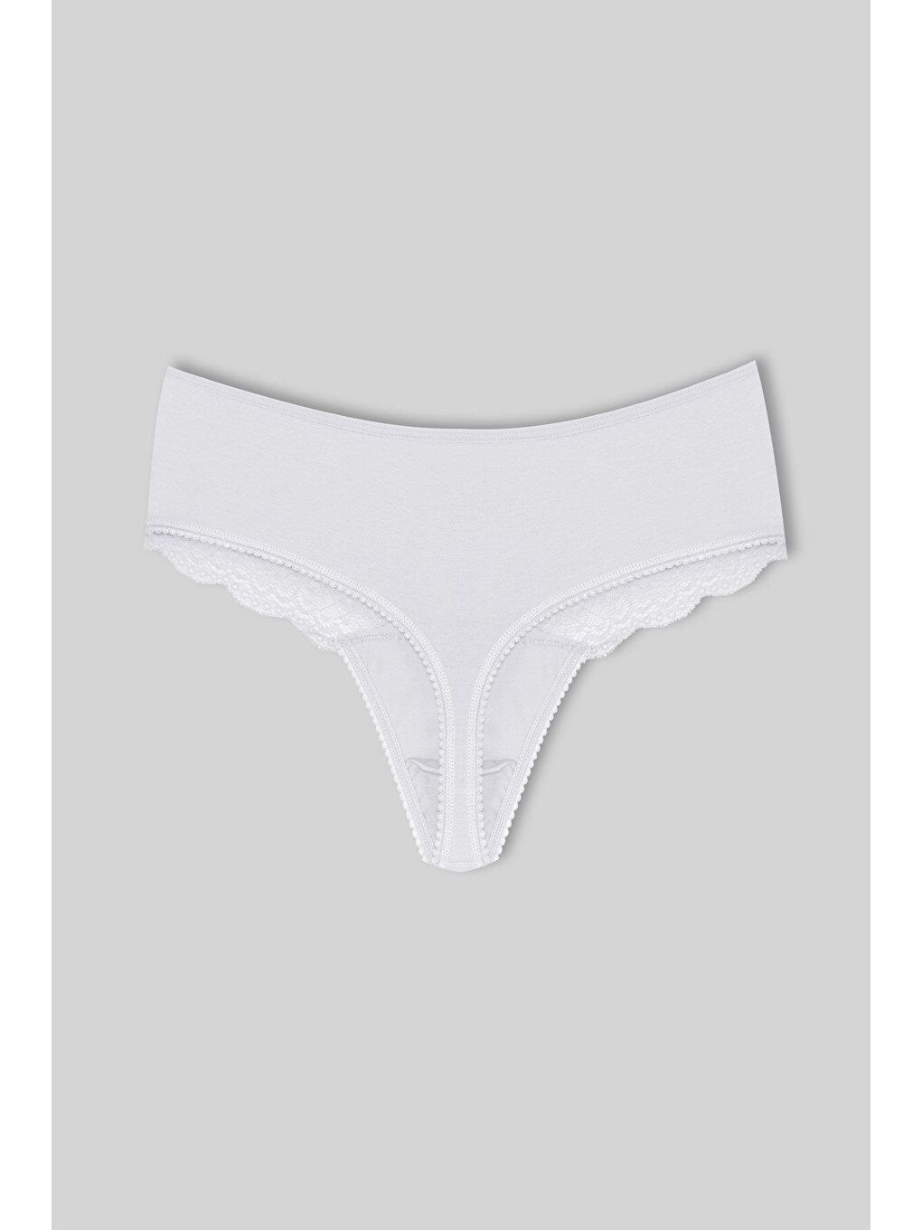 Beyaz Pamuklu Önü Dantel Yüksek Bel Tanga Kadın Külot-1