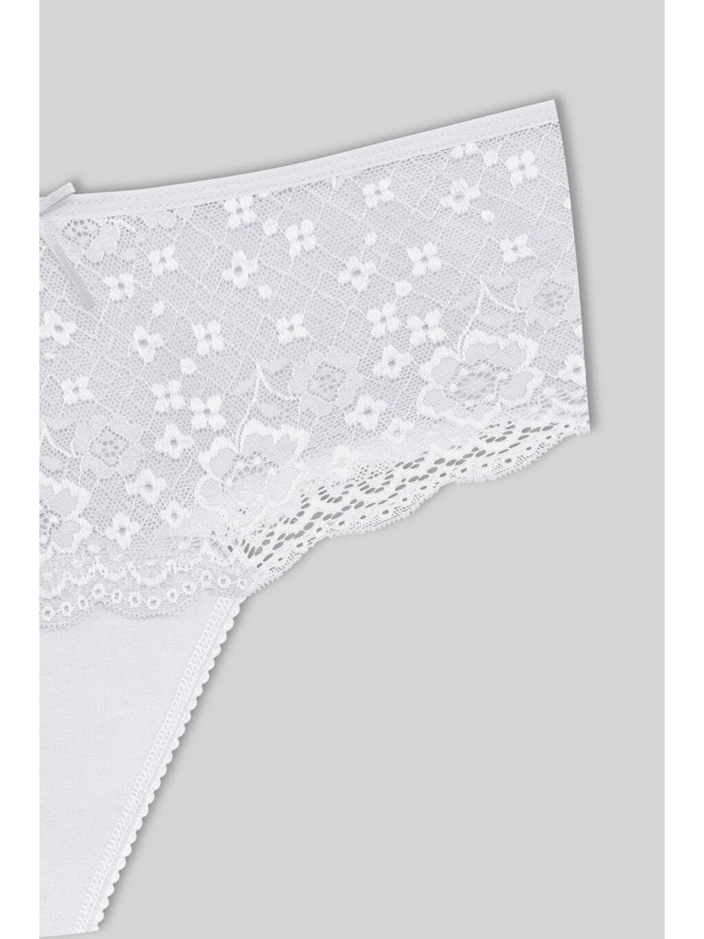 Beyaz Pamuklu Önü Dantel Yüksek Bel Tanga Kadın Külot-2