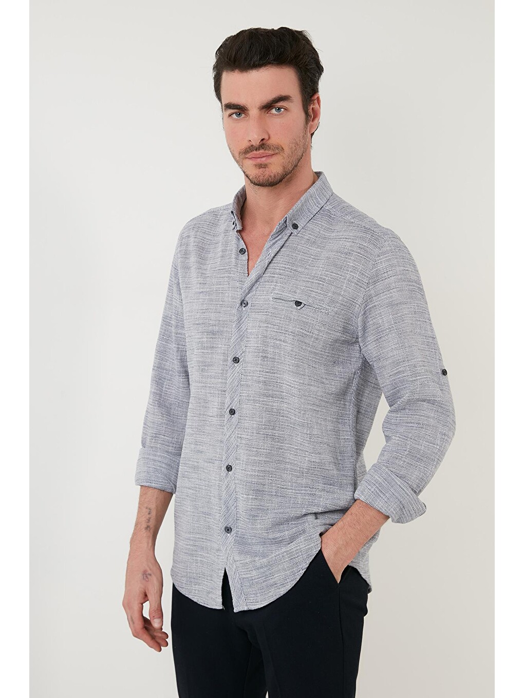 Lacivert % 100 Pamuklu Slim Fit Uzun Kollu Gömlek Cf21s111498-2