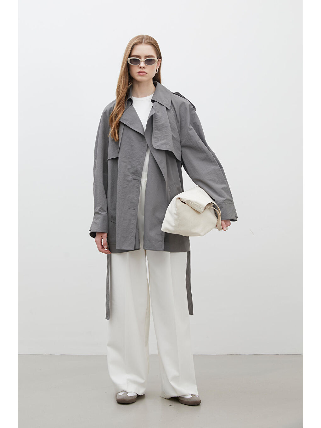 Lızbon Oversize Kısa Trençkot Gri-1