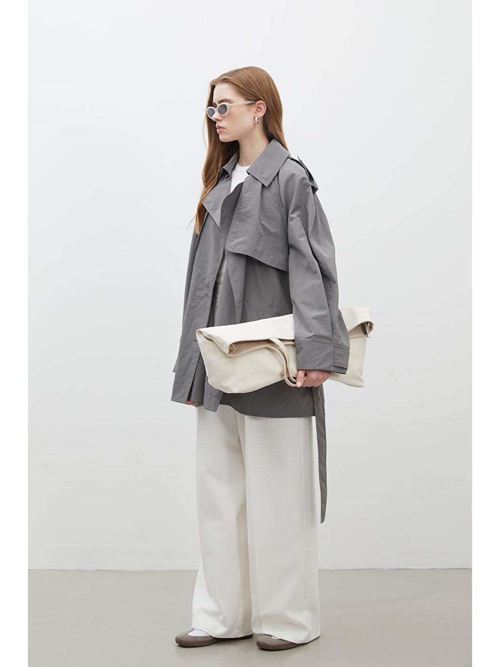 Lızbon Oversize Kısa Trençkot Gri-2