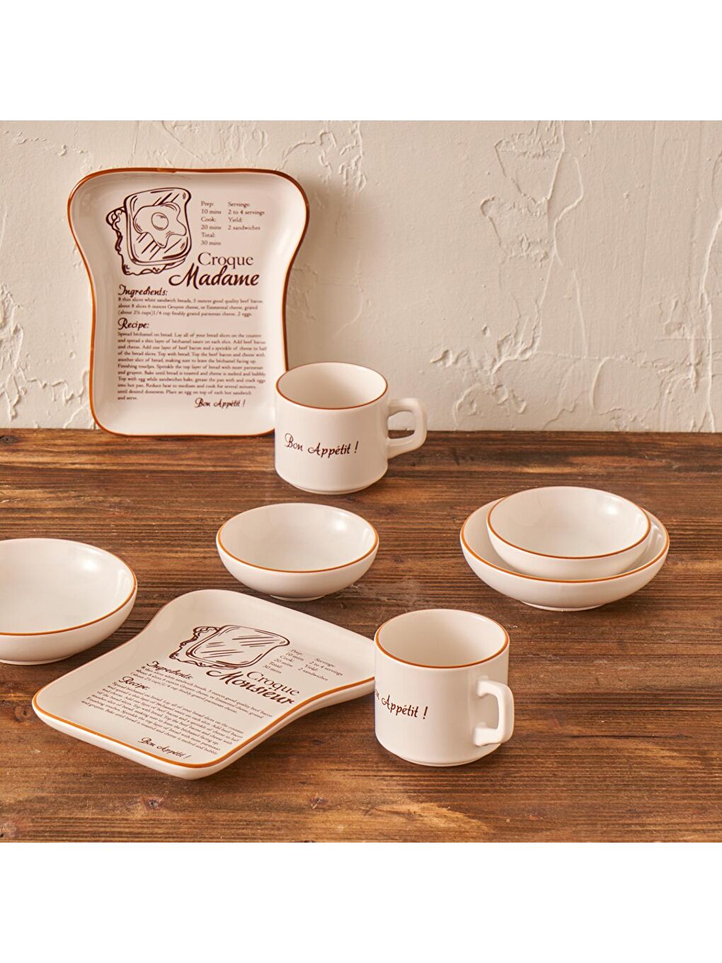 Croque Seramik 8 Parça 2 Kişilik Tost Kahvaltı Takımı Kahverengi-1