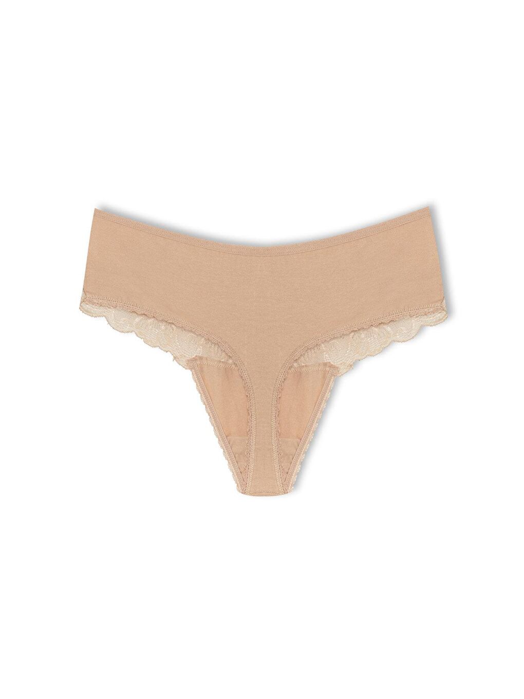 Kahverengi Pamuklu Önü Dantel Yüksek Bel Tanga Kadın Külot-1